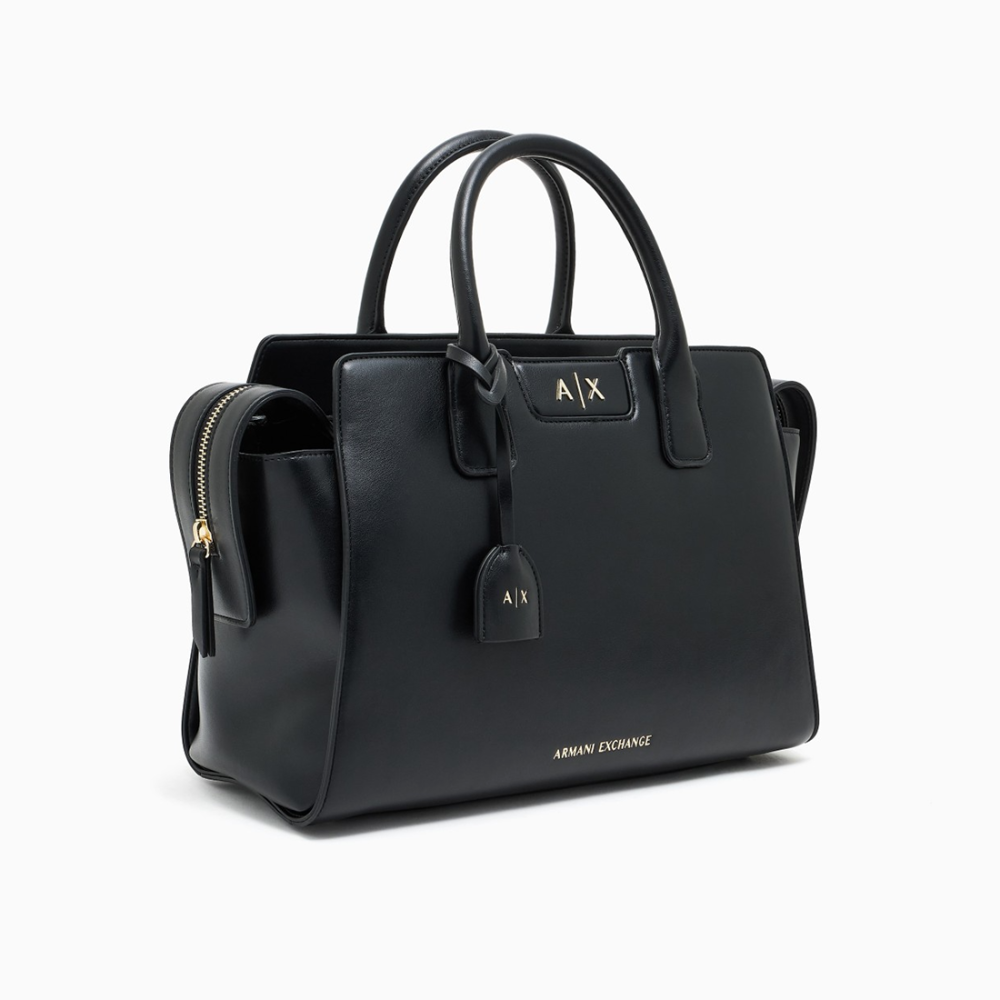 Armani Exchange Glossy Black Embossed Logo Tote Bag-thumb-2