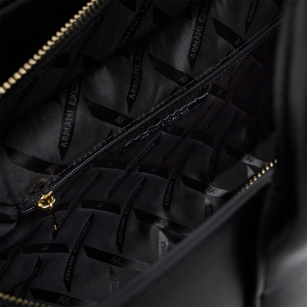 Armani Exchange Glossy Black Embossed Logo Tote Bag-thumb-4