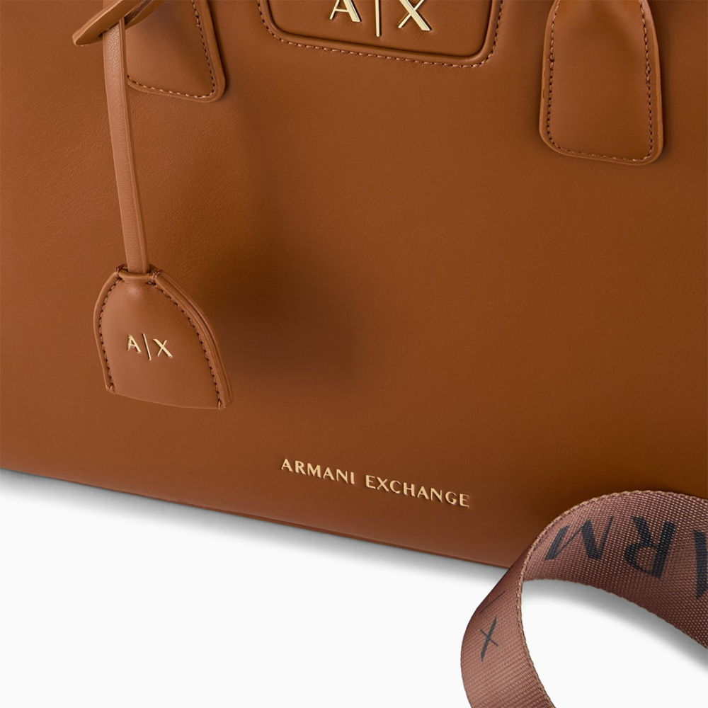 Armani Exchange Glossy Brown Embossed Logo Tote Bag-thumb-3