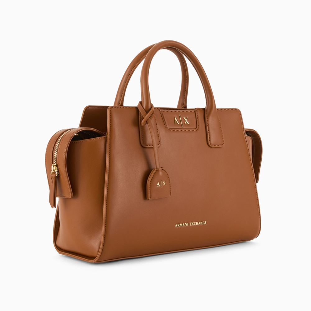 Armani Exchange Glossy Brown Embossed Logo Tote Bag-thumb-2