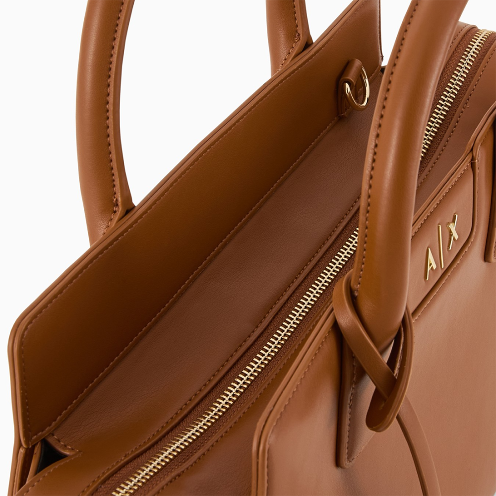 Armani Exchange Glossy Brown Embossed Logo Tote Bag-thumb-4