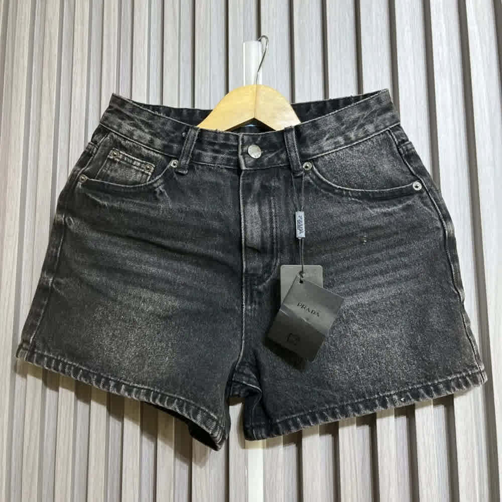 Prada Black Denim Shorts-thumb-1