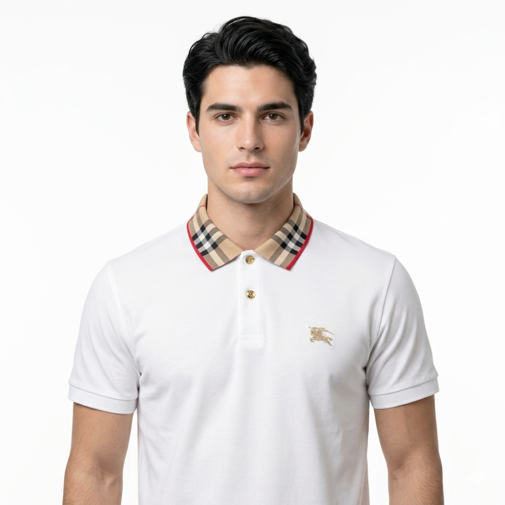 Burberry White Premium Luxury Polo T-shirt-3