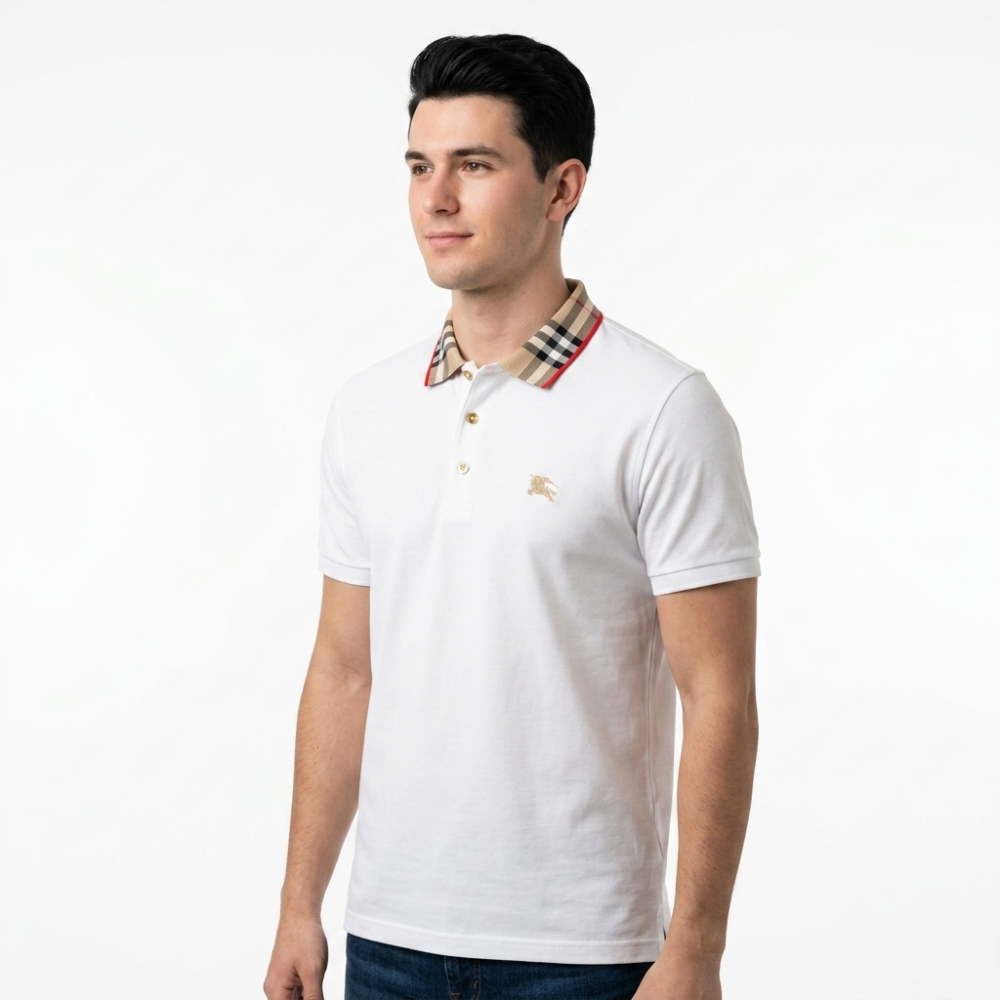 Burberry White Premium Luxury Polo T-shirt-1