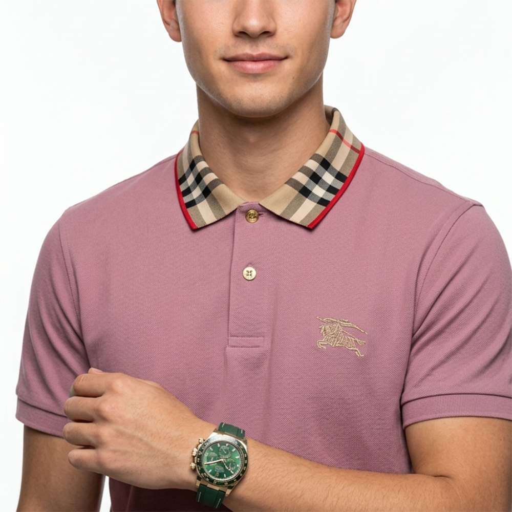 Burberry Embroidered logo Pink Premium Luxury Polo T-shirt-2