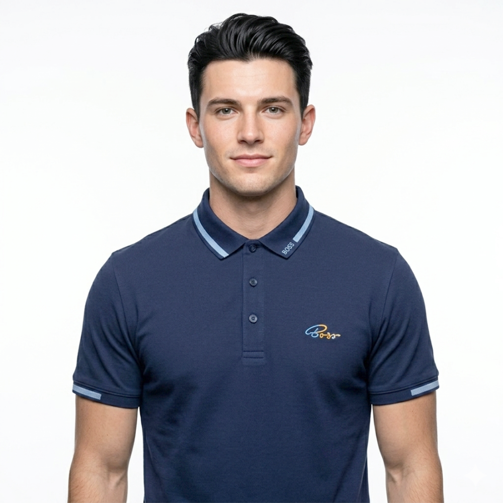 Boss Blue Embroidery Logo Premium Polo T-shirt-thumb-3