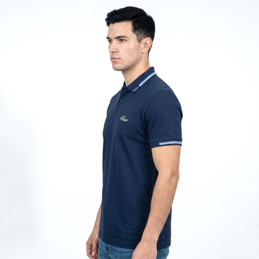 Boss Blue Embroidery Logo Premium Polo T-shirt-thumb-2