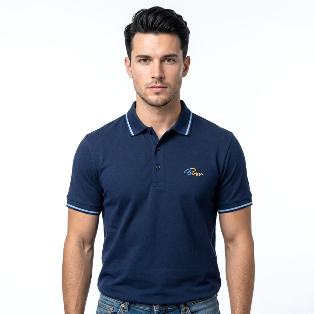 Blue Boss Light Blue Embroidery Logo Premium Polo T-shirt