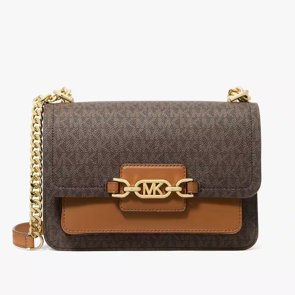 Brown Michael Kors Logo Voyager White Sling Bag