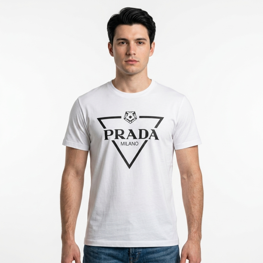 White Prada Milano Print Green Premium Quality T-shirt