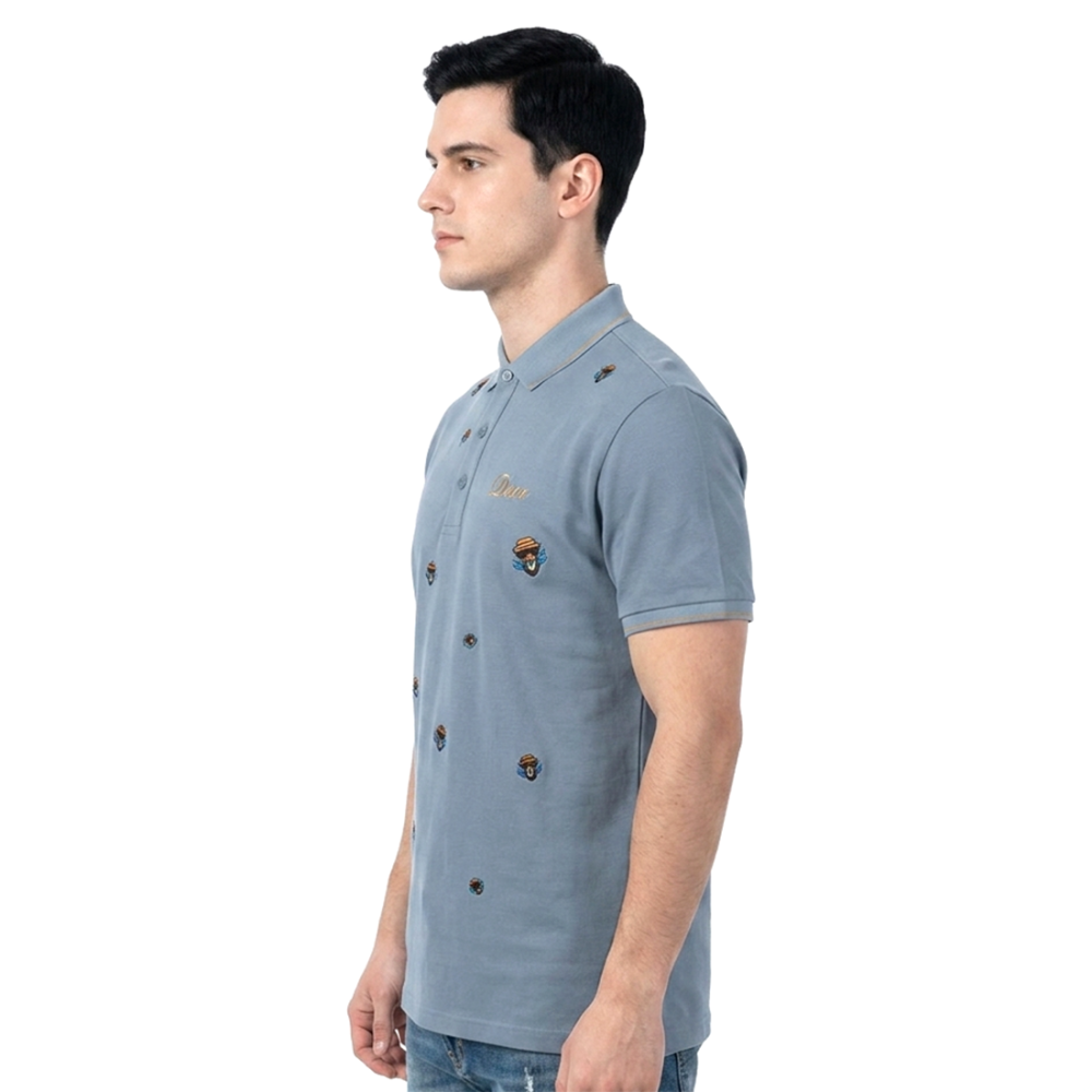 Dior Premium Sky Blue Quality Embroidered Polo T-shirt-1