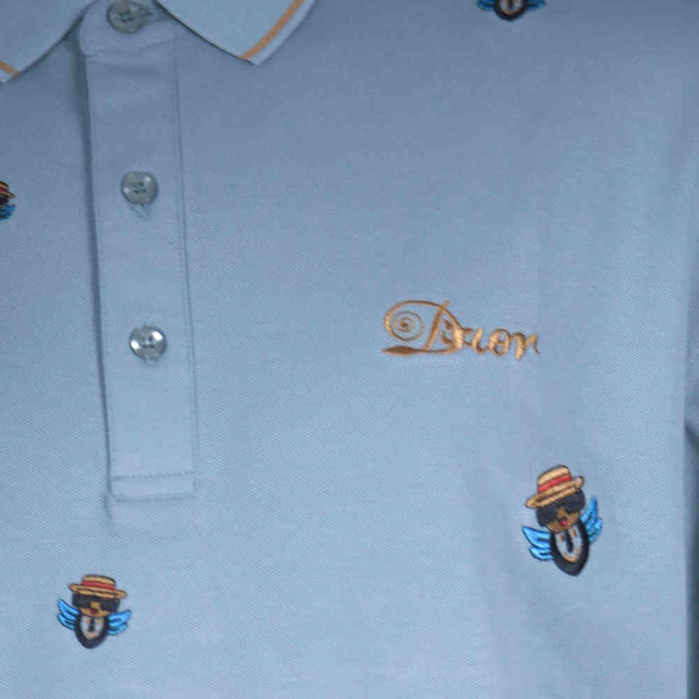 Dior Premium Sky Blue Quality Embroidered Polo T-shirt-3