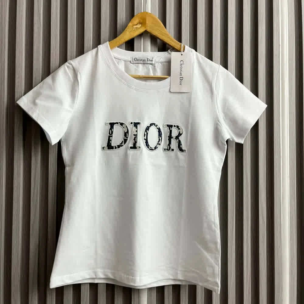 Dior Oblique Logo White Cotton T-Shirt-thumb-0