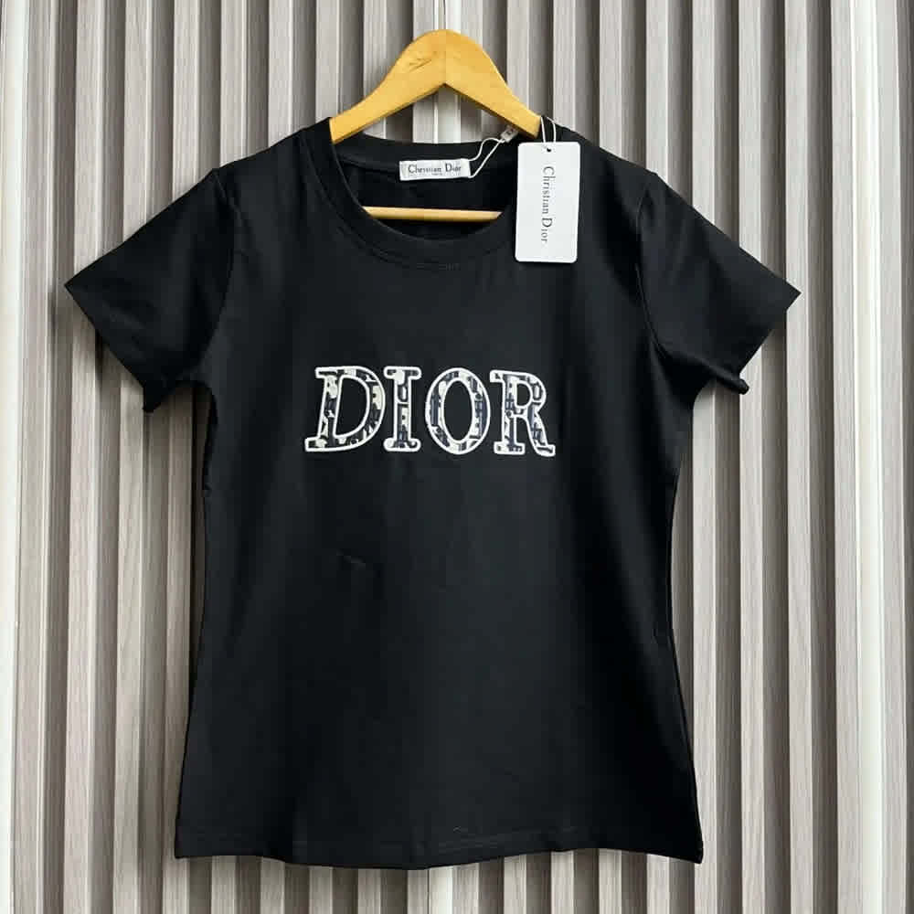 Black Dior Oblique Logo White Cotton T-Shirt