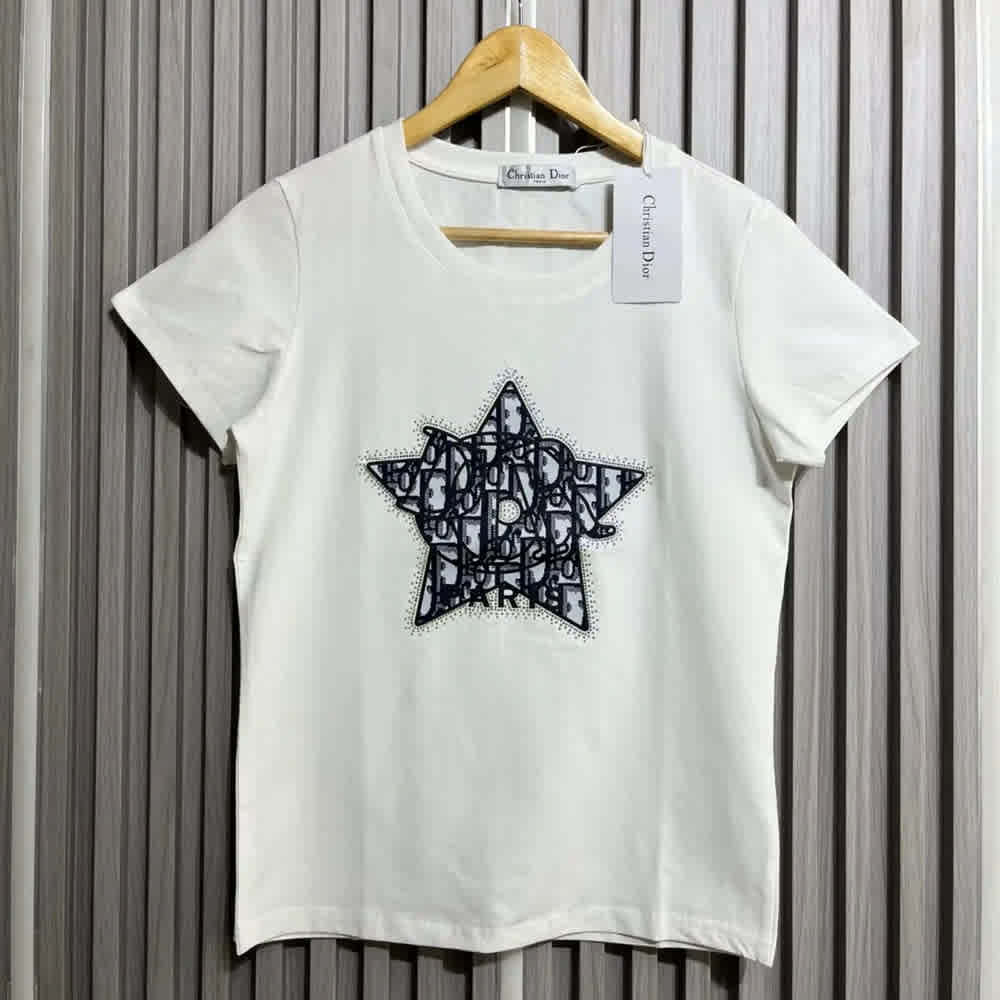 Dior Star Logo White Cotton T-Shirt-thumb-0