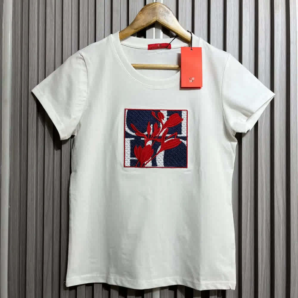 Carolina Herrera Jasmine Monogram White Cotton T-Shirt-thumb-0