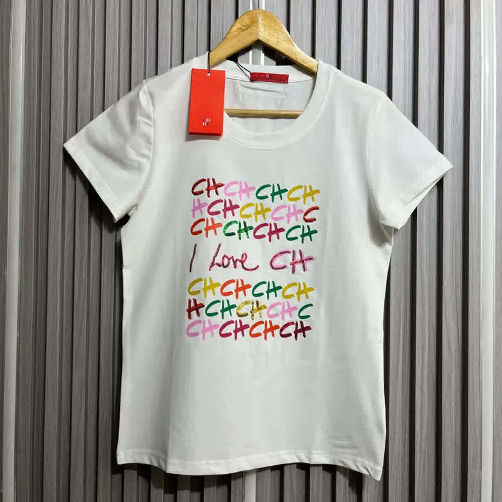 Carolina Herrera Graffiti Logo White Cotton T-Shirt-thumb-1