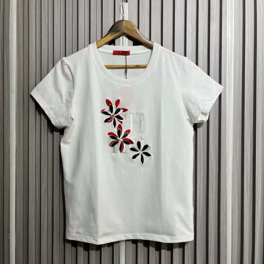 Carolina Herrera Floral Logo White Cotton T-Shirt-1