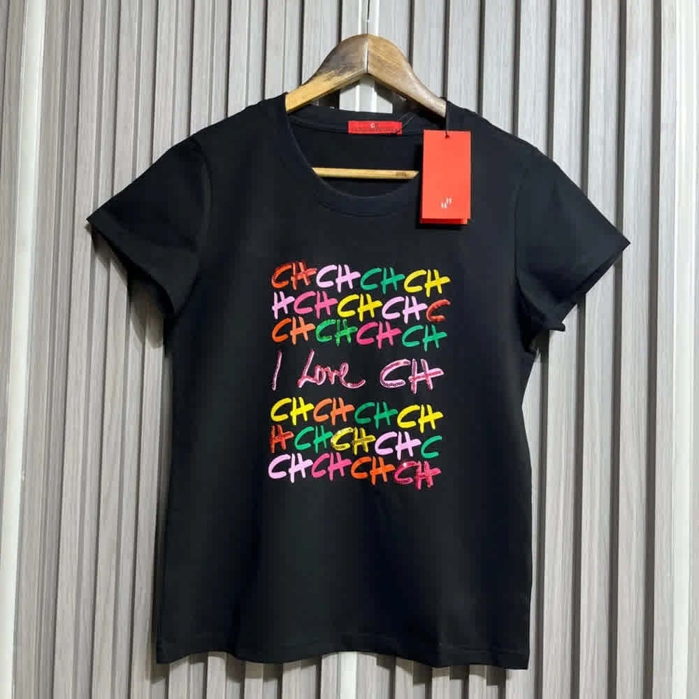 Carolina Herrera Graffiti Logo Black Cotton T-Shirt-thumb-1