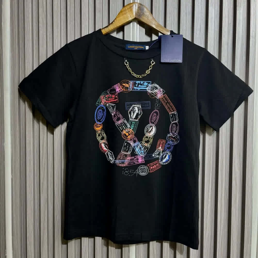 Louis Vuitton Travel Stamp Black Cotton T-Shirt-thumb-0