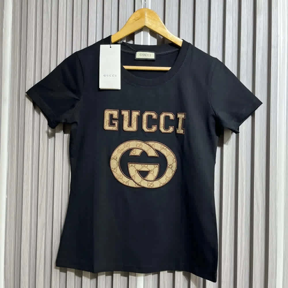 Gucci Interlocking G Patch Black Cotton T-Shirt-thumb-0