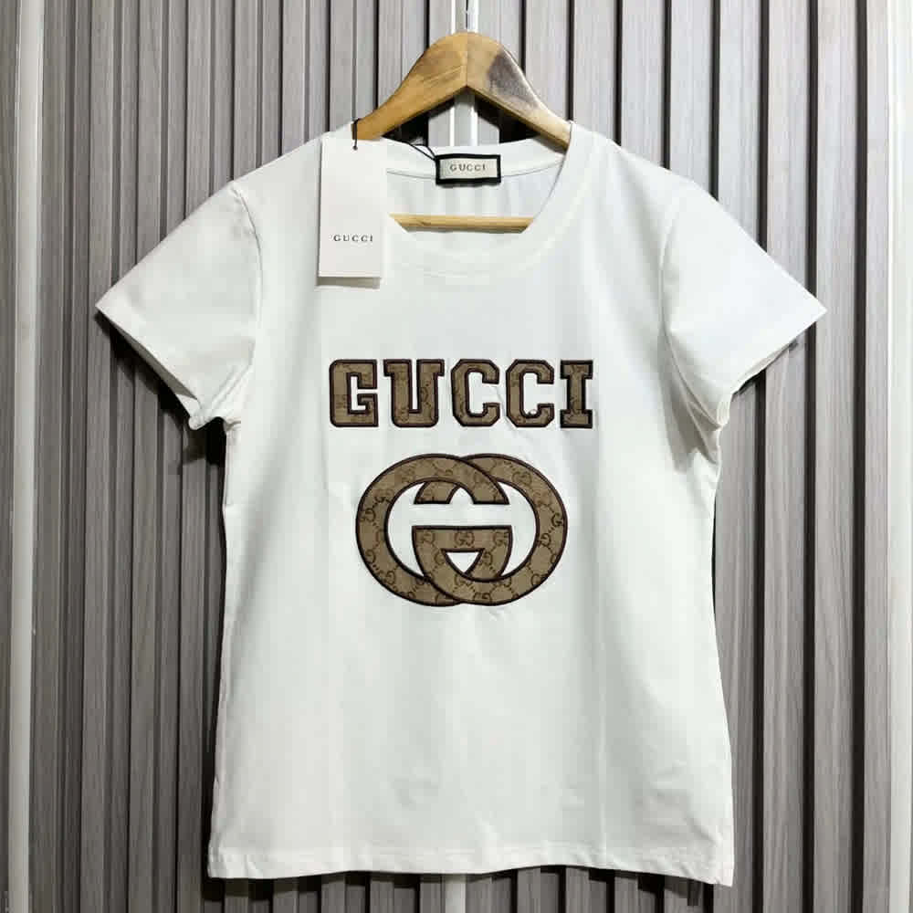White Gucci Interlocking G Patch Black Cotton T-Shirt