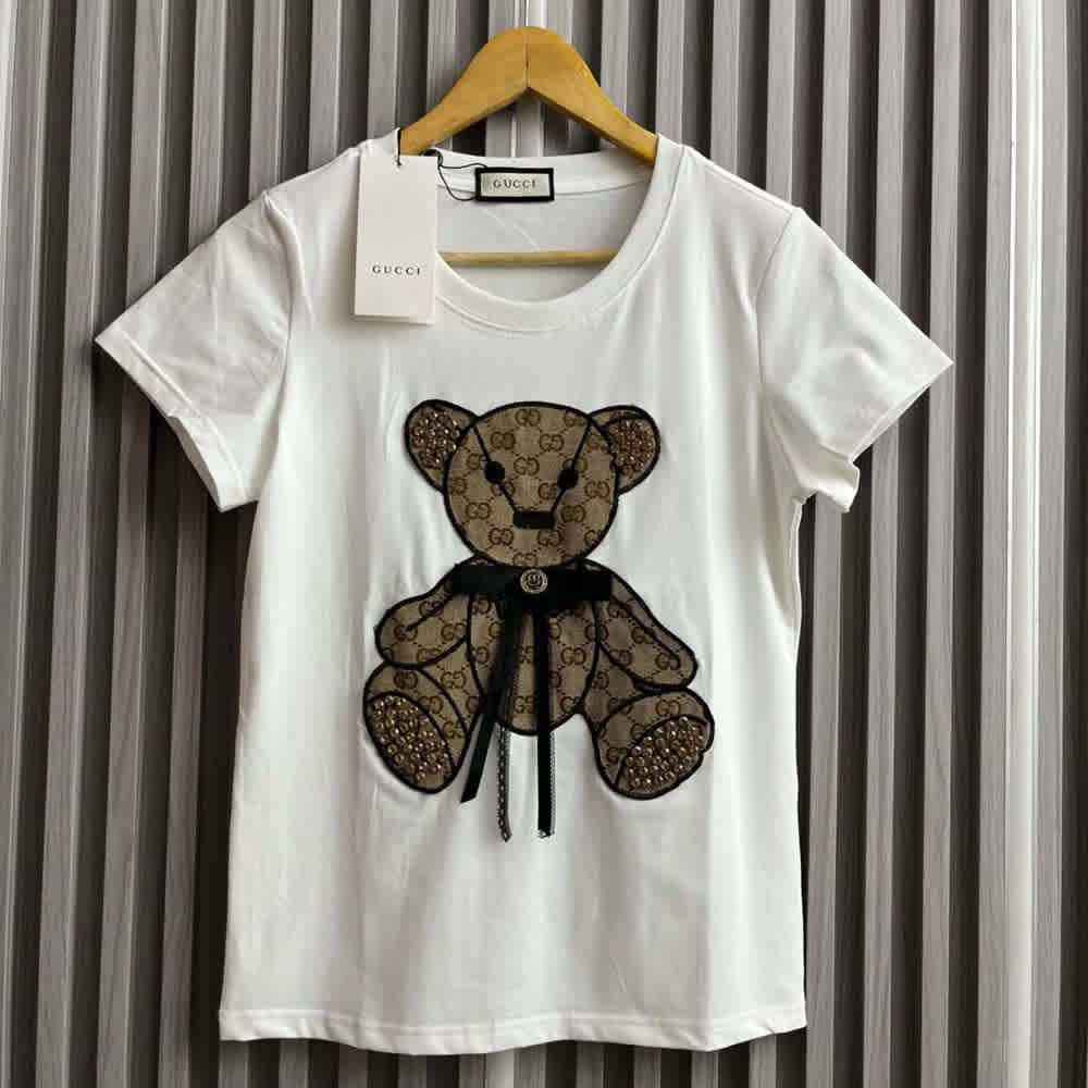 Gucci Teddy Bear White Cotton T-Shirt-thumb-1