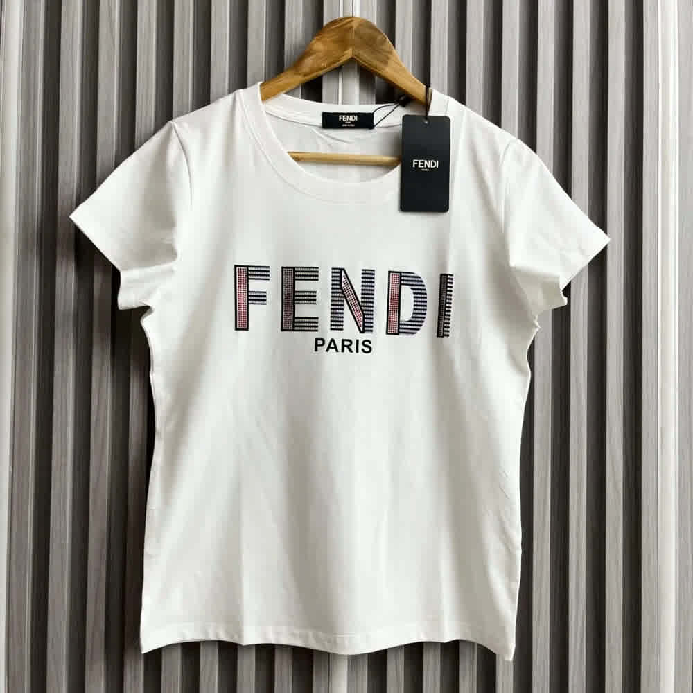Fendi Logo White Cotton T-Shirt-1