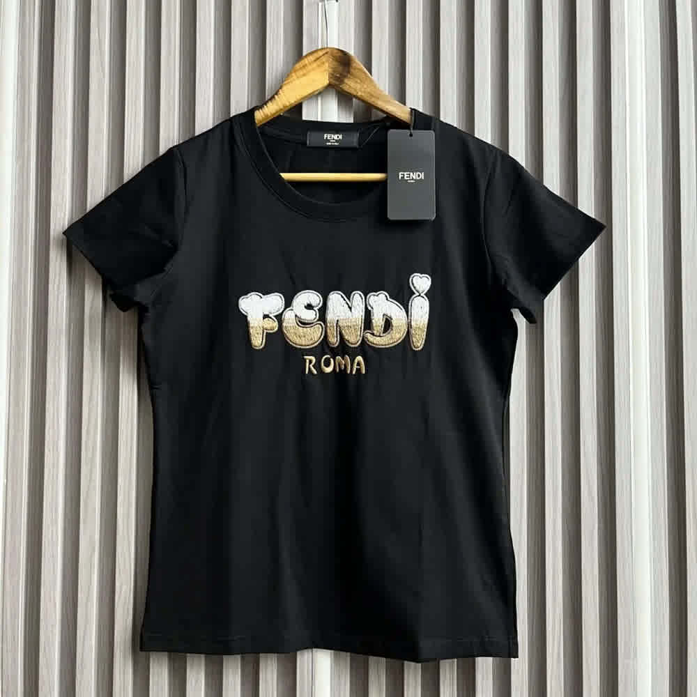 Fendi Roma Black Cotton T-Shirt-thumb-1
