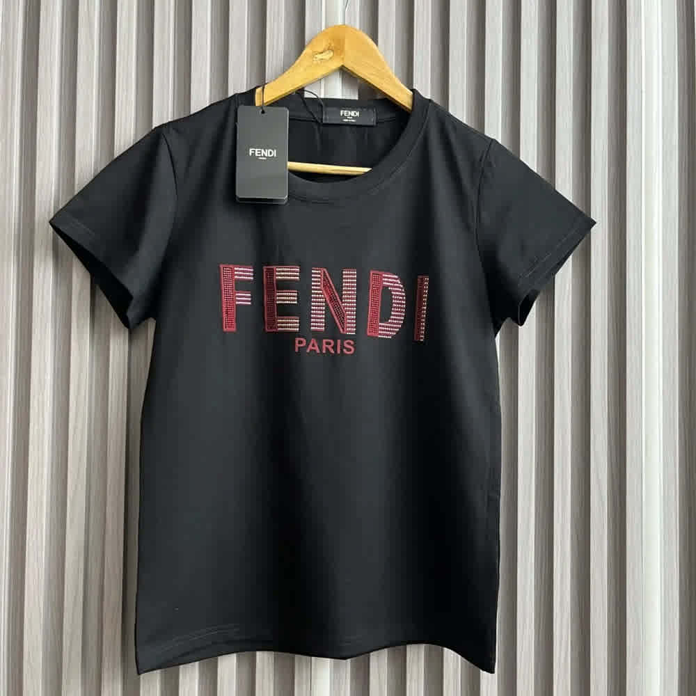 Fendi Logo Black Cotton T-Shirt-thumb-1