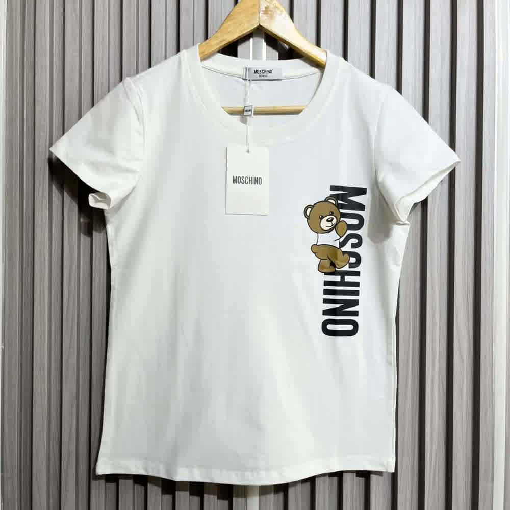 Moschino Teddy Bear Graphic White Cotton T-Shirt-thumb-1