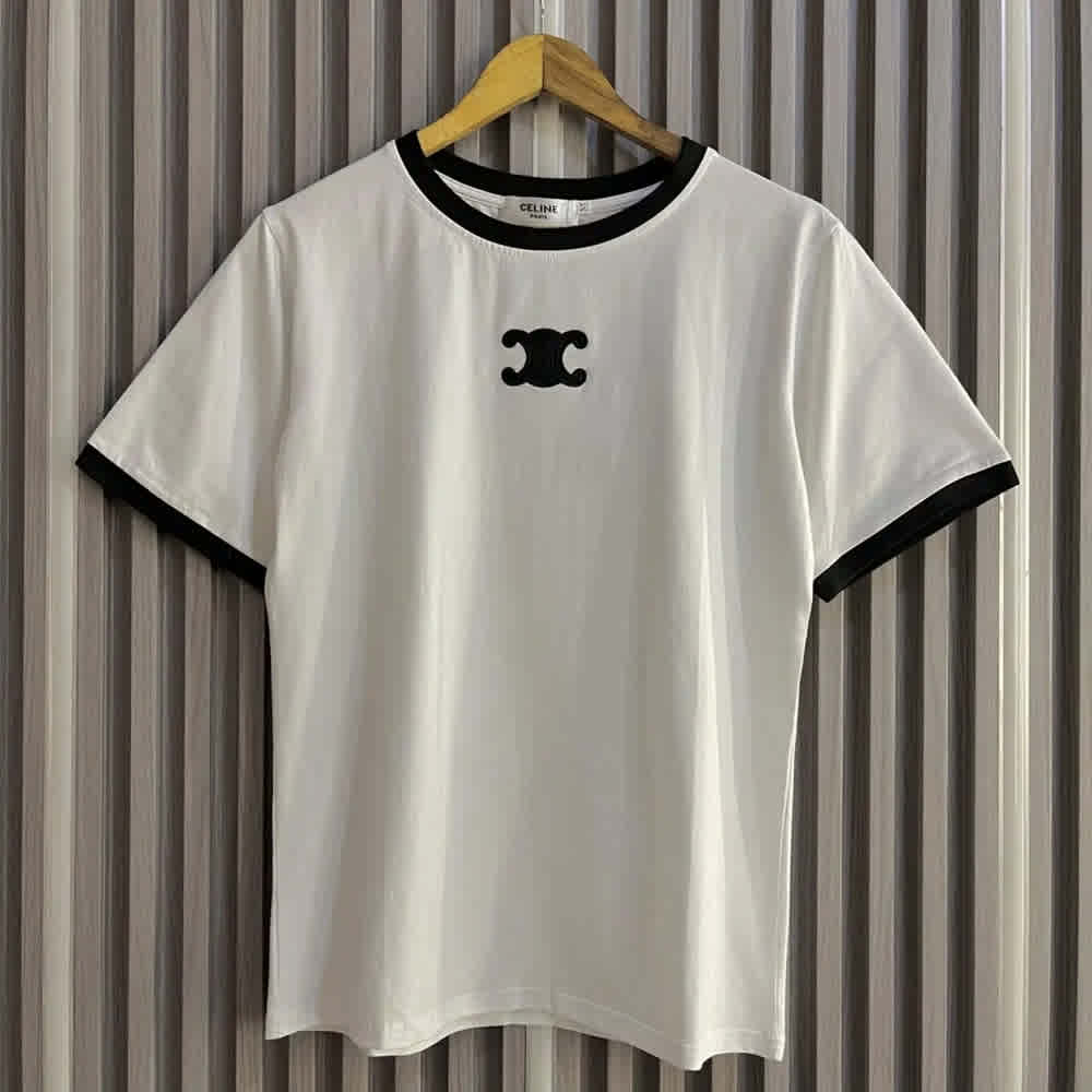 Celine Triomphe Logo White T-shirt-thumb-1