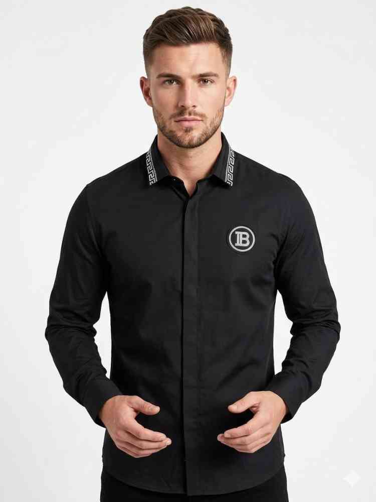 Black Balmain Embroidered White Premium Cotton Shirt