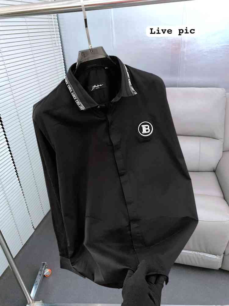 Balmain Embroidered Black Premium Cotton Shirt-thumb-2