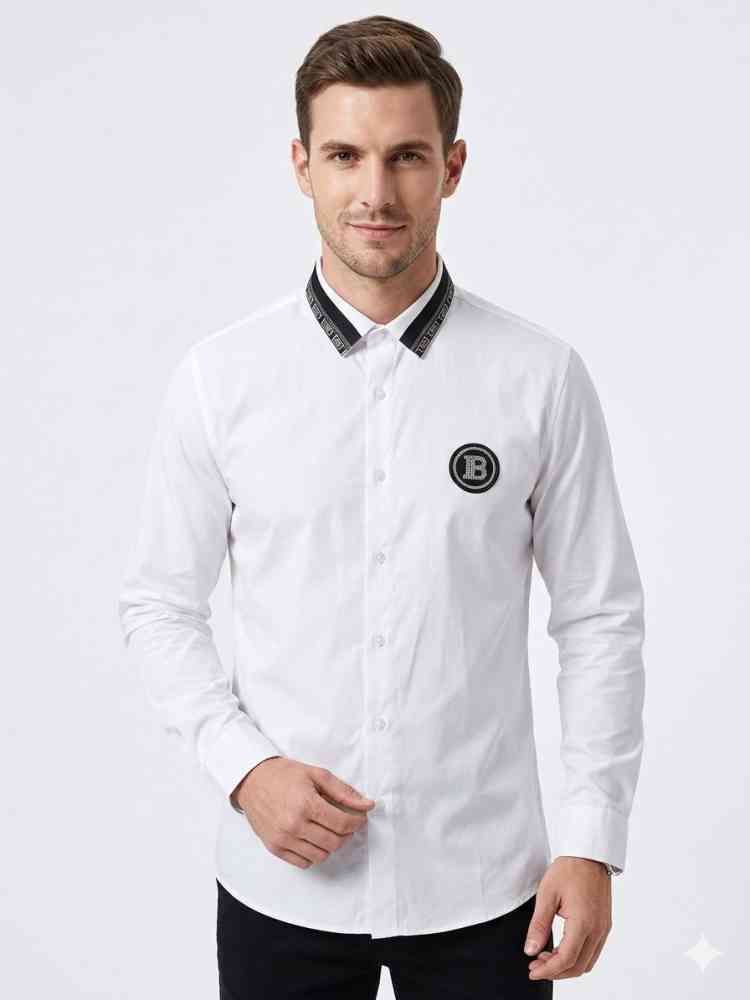 Balmain Embroidered White Premium Cotton Shirt-thumb-0