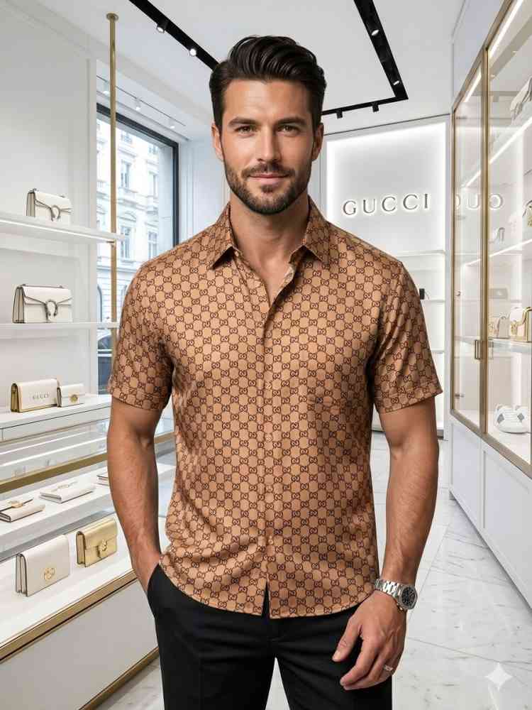Gucci Brown Premium Quality Short Sleeve Shirt-thumb-0