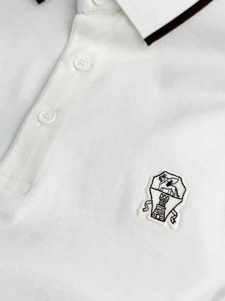 Brunello Cucinelli White Embroidery Premium Polo T-shirt-thumb-4