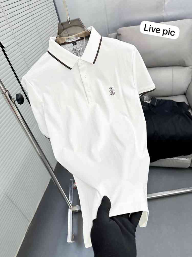 Brunello Cucinelli White Embroidery Premium Polo T-shirt-thumb-1