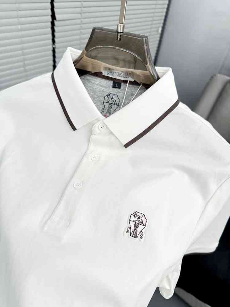 Brunello Cucinelli White Embroidery Premium Polo T-shirt-thumb-3