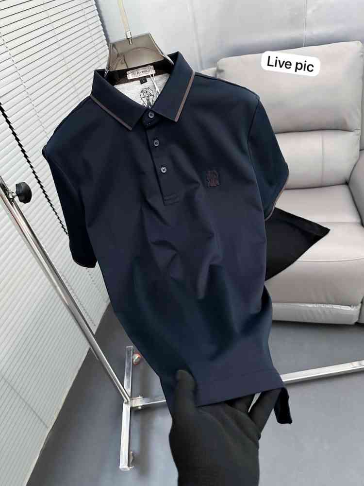 Brunello Cucinelli Blue Embroidery Premium Polo T-shirt-thumb-1