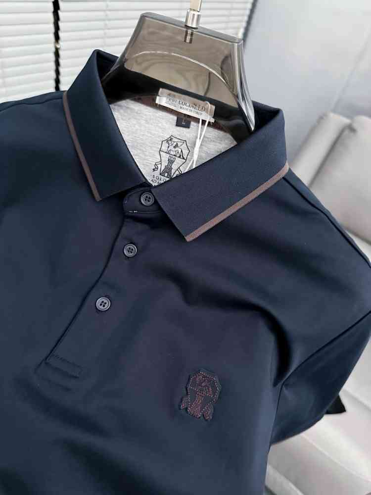 Brunello Cucinelli Blue Embroidery Premium Polo T-shirt-thumb-2