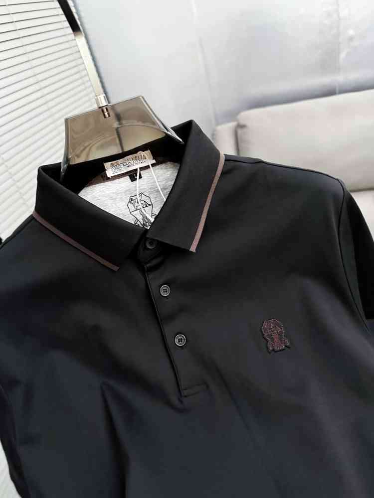 Brunello Cucinelli Black Embroidery Premium Polo T-shirt-thumb-1