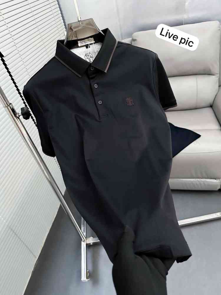Brunello Cucinelli Black Embroidery Premium Polo T-shirt-thumb-3