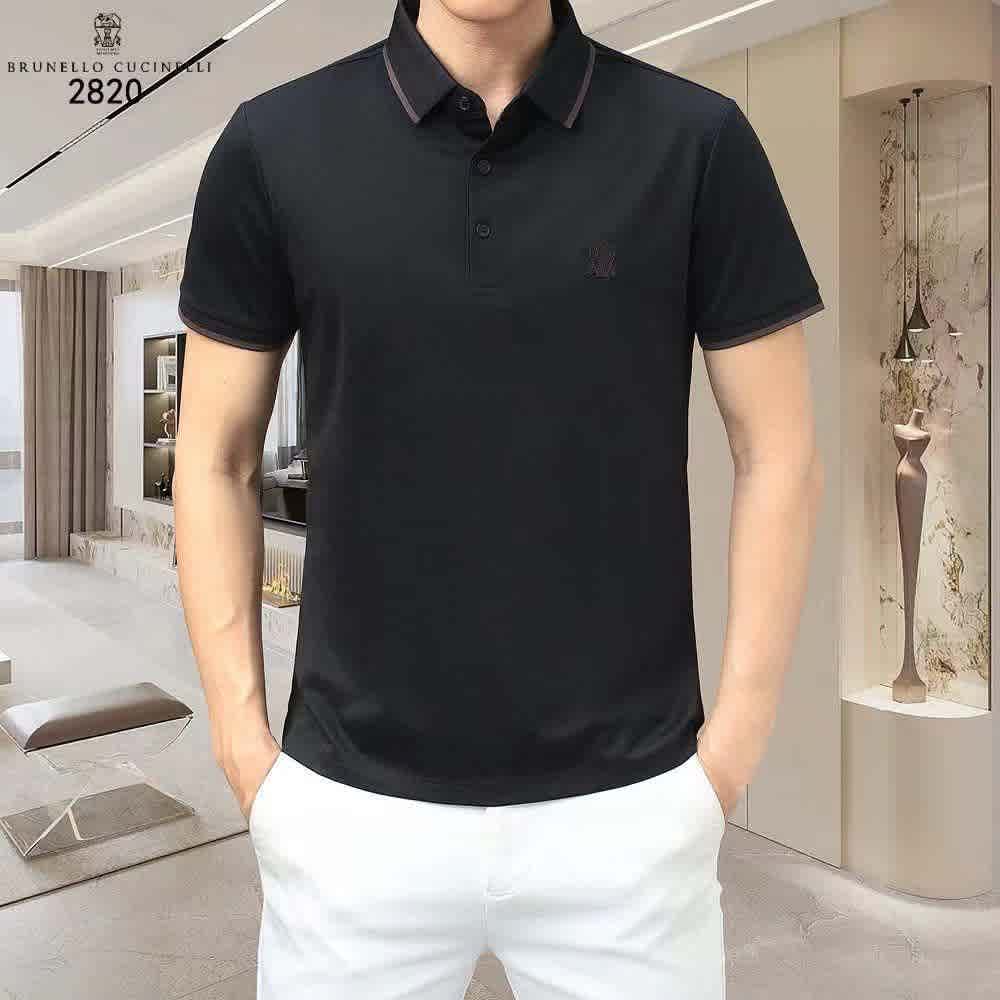 Black Brunello Cucinelli White Embroidery Premium Polo T-shirt