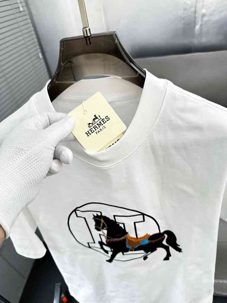 Hermes White Premium Quality T-shirt-thumb-3