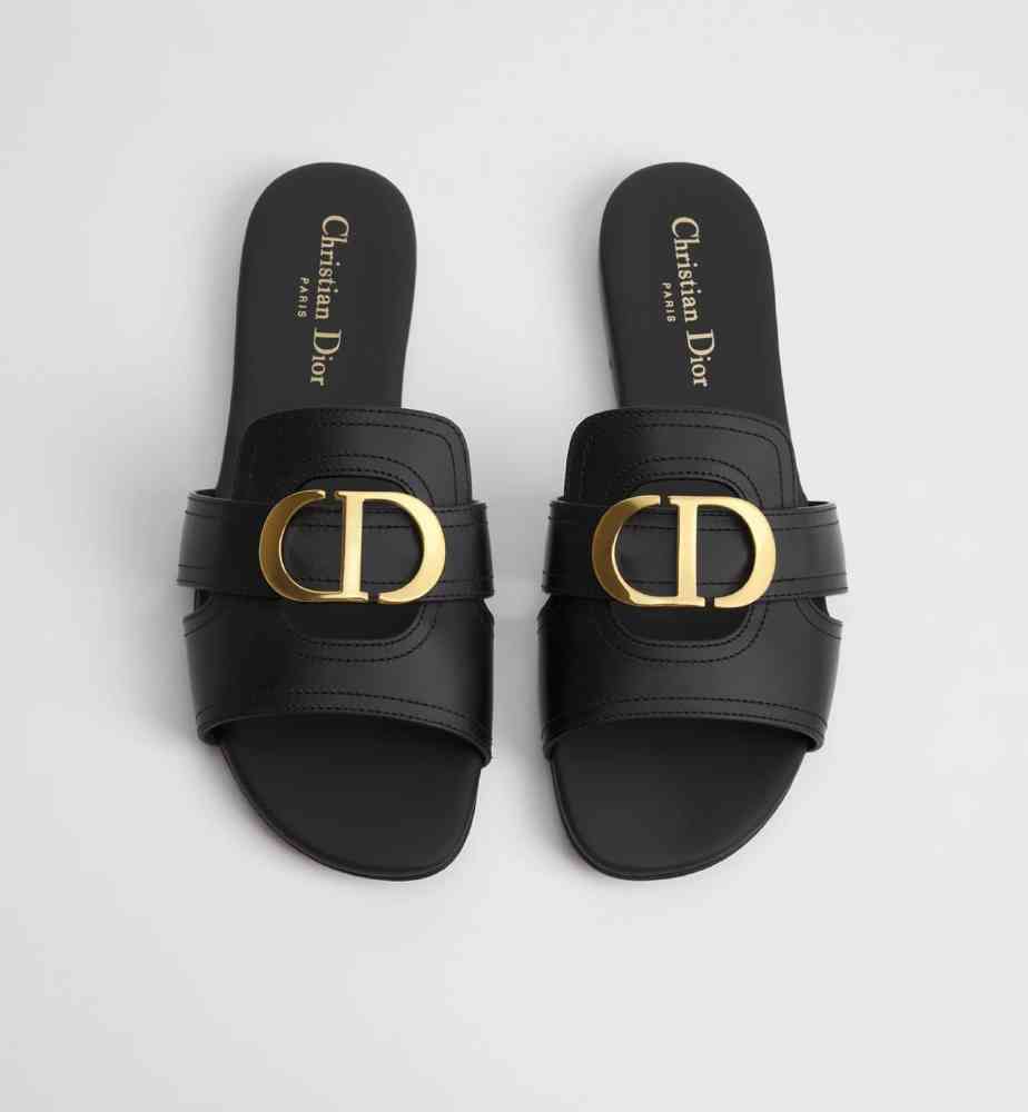 Black Dior Cream Premium Quality Flat Sandal