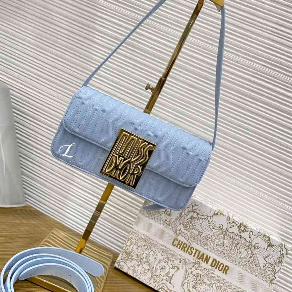 Sky Blue Miss Dior Embroidered Black Shoulder Bag