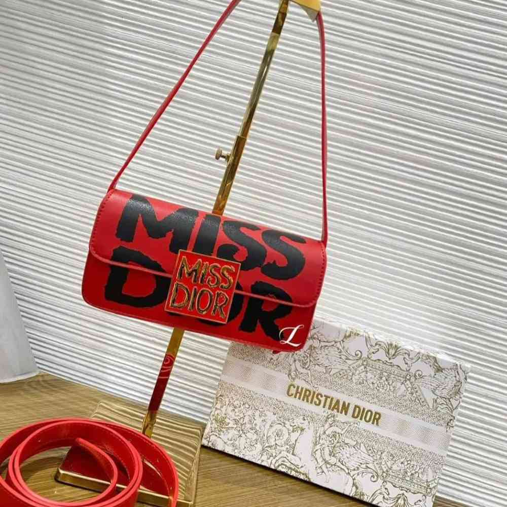 Red Miss Dior Embroidered White Shoulder Bag