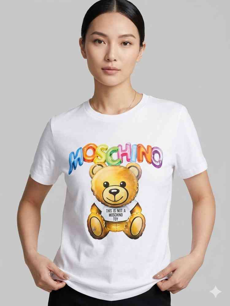 White Moschino Pink Premium Quality Women T-shirt