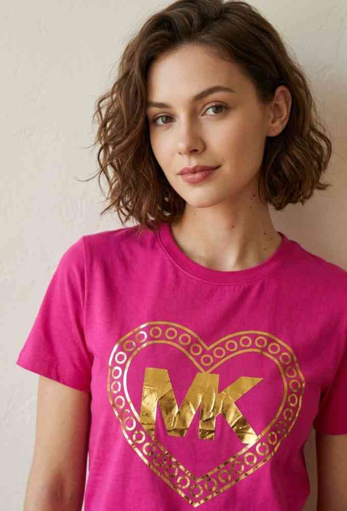 Pink Michael Kors White Premium Quality Women T-shirt